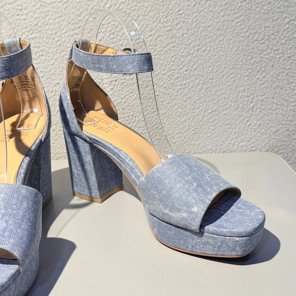 Naturalizer Pearlyn Platform Sandals Womens 8M Blue Denim Leather Block Heel